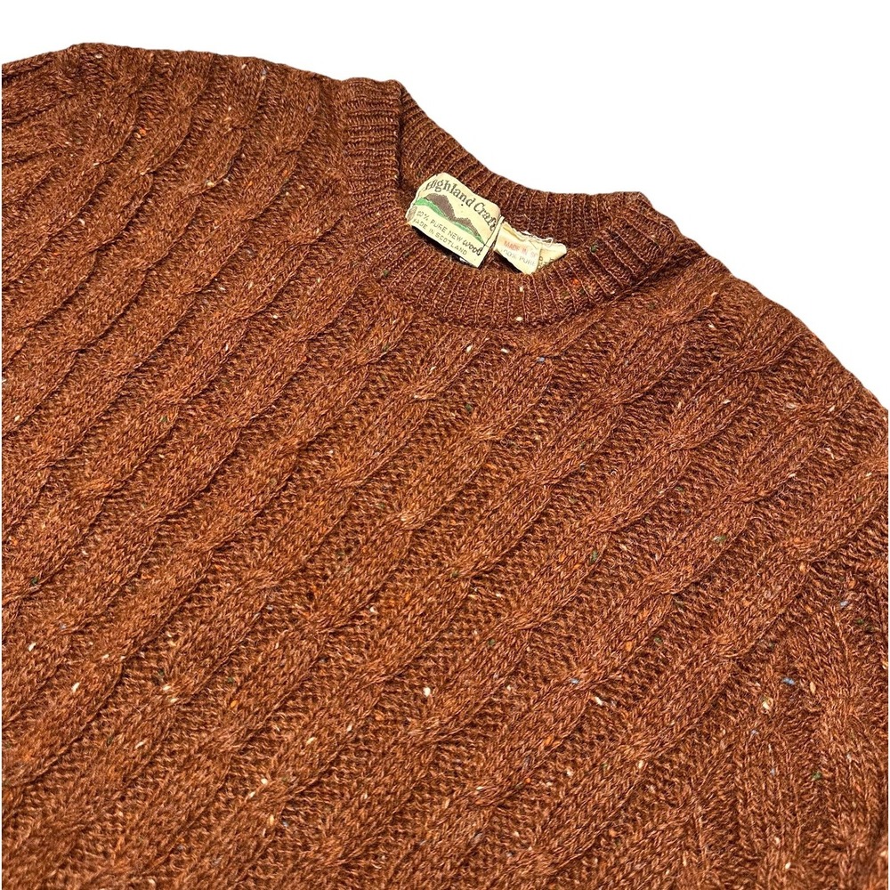 Highland Craft 100% New Wool Fair Isle Sweater Made in Scotland Brown Speck Sz L